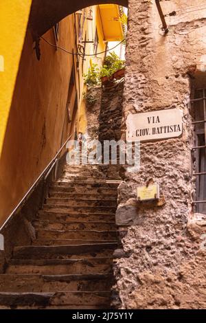 Villaggio di Vernazza nelle cinque Terre, sulla costa occidentale italiana, Foto Stock