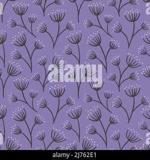 Motivo floreale senza cuciture. Sfondo viola con piante stilizzate. Blossom carta da parati botanica e vettore Illustrazione Vettoriale