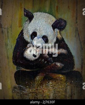 dipinti a mano capolavori originali dell'impressionismo pittura a olio animale panda orso Foto Stock
