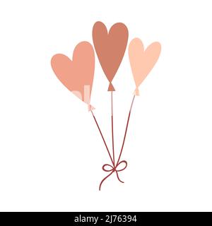 Palloncini a forma di cuore. Elemento decorativo carino per biglietti d'auguri per San Valentino. Illustrazione vettoriale isolata su sfondo bianco Illustrazione Vettoriale