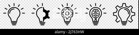 Set di icone di innovazione. Lampadine. Illustrazione vettoriale isolata su sfondo trasparente Illustrazione Vettoriale