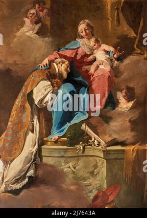 Madonna col Bambino e San Filippo Neri - olio su tela - Giovan Battista Pittoni - XVIII secolo - Morbegno (SO) ,Italia,chiesa di San Giovanni Battista Foto Stock