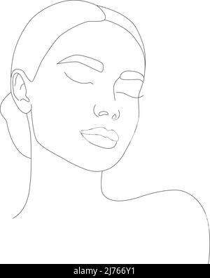 Illustrazione lineare vettoriale della testa di una donna. Disegno nello stile di una linea. Ragazza boho. Il volto di una donna. Ritratto di minimalismo. Illustrazione Vettoriale
