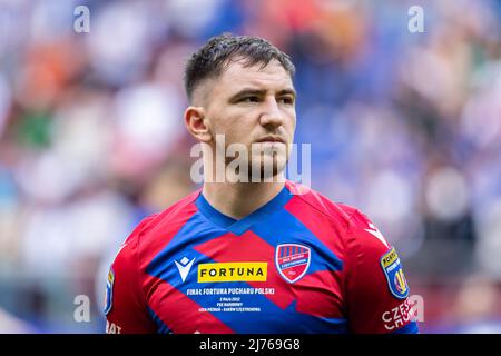 Deian Sorescu di Rakow visto durante la partita finale della Fortuna Polish Cup tra Lech Poznan e Rakow Czestochowa allo Stadio Nazionale PGE. Punteggio finale; Lech Poznan 1:3 Rakow Czestochowa. Foto Stock