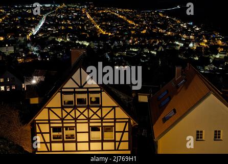 Europa, Germania, Assia, Gleiberger Land, Parco Naturale Lahn-Dill-Bergland, Atmosfera serale, vista dal Castello di Gleiberg a Wettenberg-Krofdorf Foto Stock