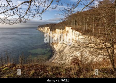 Vista sulle scogliere di gesso e sulle faggete dall'Hochuferweg di Rügen nel Parco Nazionale di Jasmund Foto Stock