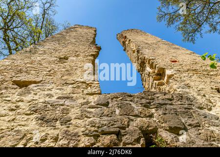 Germania, Rottweil, il Neckarburg è la rovina di un antico castello medievale in cima a una collina con una storia ricca di eventi. Si trova nella valle del Neckar su una montagna allungata e circolante nella zona cittadina di Rottweil. La rovina è il più antico complesso del castello del distretto ed è di proprietà dei conti di Bissingen e Nippenburg. Foto Stock