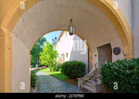 Pellegrinaggio chiesa, Maria im Sand, vista villaggio, autunno, architettura, Dettelbach, Franconia, Baviera, Germania, Europa Foto Stock