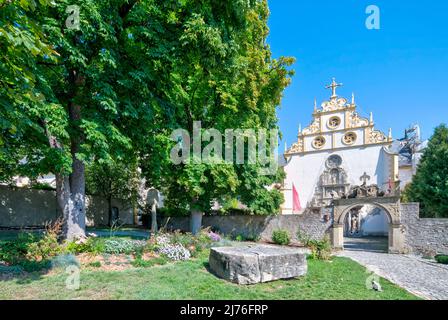 Pellegrinaggio chiesa, Maria im Sand, vista villaggio, autunno, architettura, Dettelbach, Franconia, Baviera, Germania, Europa Foto Stock