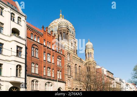 Berlino, Mitte, Oranienburger Straße, Nuova Sinagoga, facciata principale Foto Stock