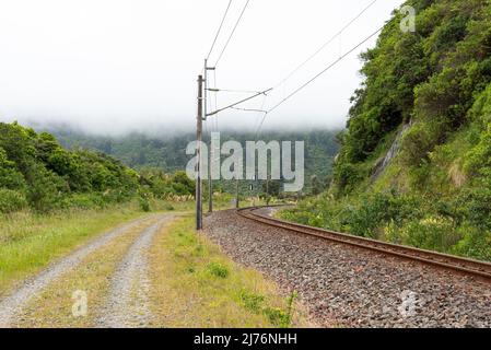 Percorsi in treno presso la vecchia strada dei pullman, famoso percorso in mountain bike, Isola del Nord della Nuova Zelanda Foto Stock