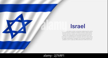 Bandiera d'Israele su sfondo bianco. Modello vettoriale banner o nastro per il giorno dell'indipendenza Illustrazione Vettoriale