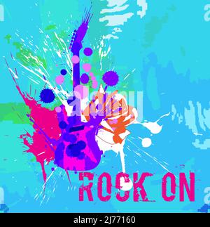 Blue Rock Festival Concert Party Flyer o Poster Design Template con chitarra Illustrazione Vettoriale