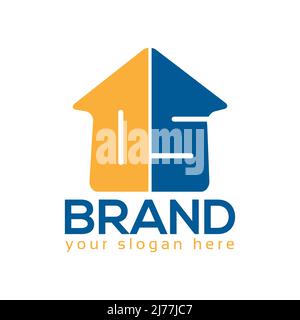 Logo OS Letter House Construction. Design piatto. Illustrazione vettoriale su sfondo bianco. Illustrazione Vettoriale