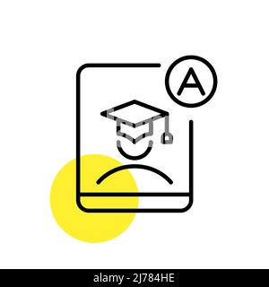 Apprendimento a distanza con un tablet. Pixel Perfect, icona grafica con linea di traccia modificabile Illustrazione Vettoriale