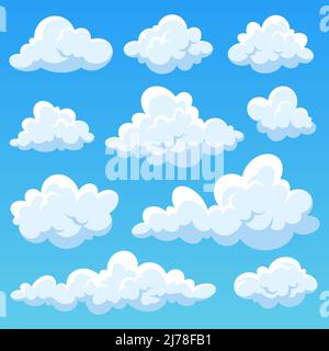 Fumetti nel cielo blu, collezione vettoriale. Illustrazione Vettoriale