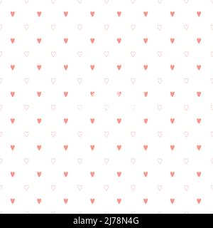 Un semplice motivo minimalista senza giunture con cuori rosa su sfondo bianco. Perfetto per la confezione regalo di San Valentino e per il design della carta da imballaggio. V Illustrazione Vettoriale