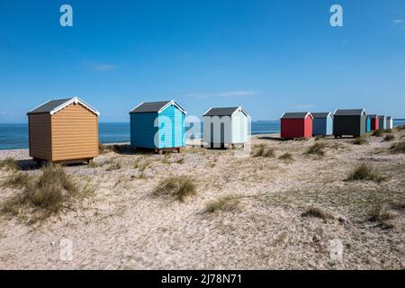 Beach colpisce sulla spiaggia di Findhorn, Moray Coast, Scozia Foto Stock