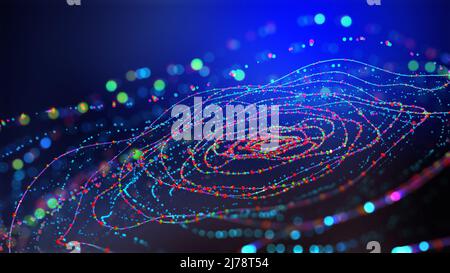 Big data, campo digitale, sistemi di comunicazione wireless. Tecnologie aziendali e digitali. Flusso di dati in un sistema sicuro. Analisi e strategia Foto Stock