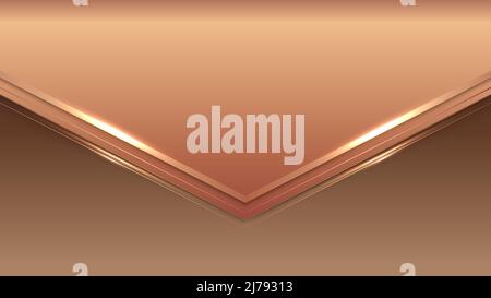 Forma astratta freccia dorata con linee dorate e effetto di illuminazione su sfondo marrone di lusso stile. Illustrazione grafica vettoriale Illustrazione Vettoriale