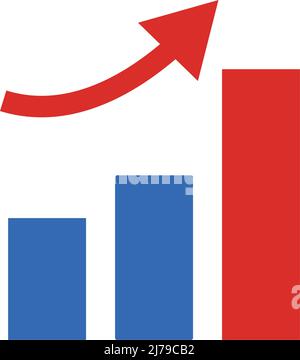 Aumento delle vendite. Freccia e grafico a barre crescenti. Record di vendite elevate. Vettore modificabile. Illustrazione Vettoriale