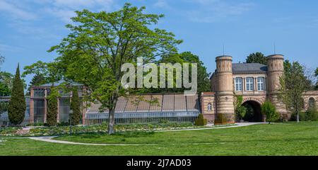 Ingresso ai giardini botanici del castello, Karlsruhe, Baden Wuerttemberg, Germania Foto Stock