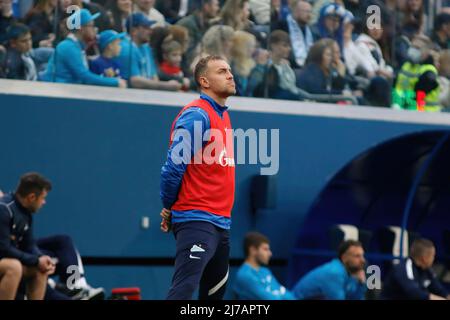 Artem Dzyuba (No.22) di Zenit visto durante la partita di calcio della Premier League russa tra Zenit San Pietroburgo e Khimki Mosca oblast alla Gazprom Arena. Punteggio finale; Zenit 1:0 Khimki. Foto Stock