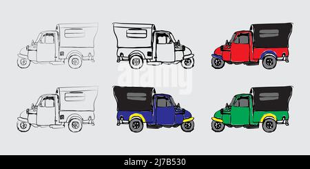 Bemo icona del vecchio trasporto pubblico di Giacarta. ( Bemo è un mezzo di trasporto motorizzato a tre ruote ) Illustrazione Vettoriale