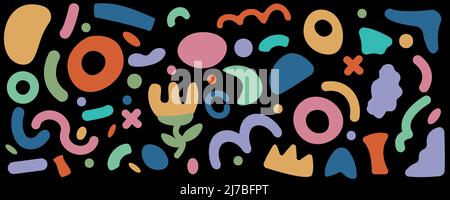 Grande set astratto di disegni a mano diversi barbatella geometrica e forme oggetti. Illustrazione Vettoriale
