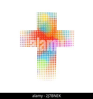 crocetta a mezzitoni colorata su sfondo bianco. Simbolo cristiano. Illustrazione vettoriale. Illustrazione Vettoriale