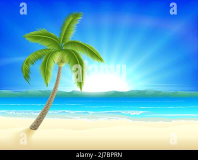 Spiaggia Isola Cartoon Palm Tree sfondo Illustrazione Vettoriale