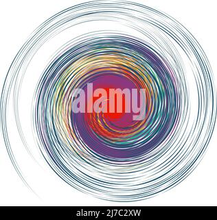Astratta e colorata forma a vortice su sfondo bianco. Cerchi concentrici per sfondi e texture, stampe e tessuti, carta da parati e tessuti, ecc. Foto Stock