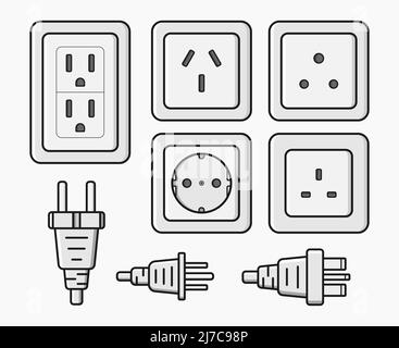 presa di corrente elettrica set di prese vettoriali illustrazione piatta Illustrazione Vettoriale