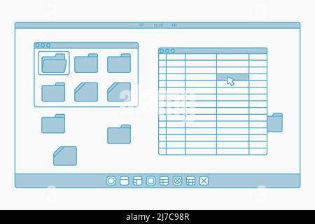 finestra dell'applicazione desktop imposta foglio rapporto video cartella conferenza immagine piatta vettoriale Illustrazione Vettoriale