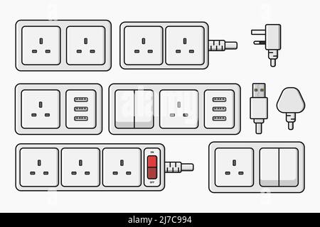 presa di corrente elettrica tipo g set commutatore immagine piatta vettoriale Illustrazione Vettoriale