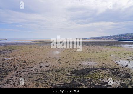 Sul fiume Tweed estuario a bassa marea in una nuvolosa giornata di primavera. Foto Stock