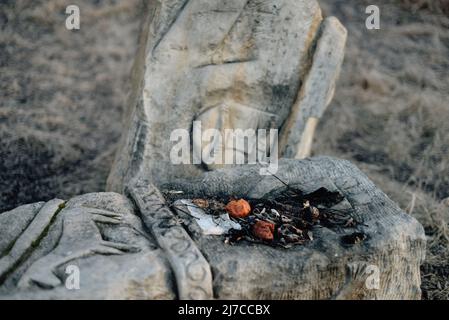 Un santuario pagano nel villaggio di Busha, Vinnytsia Oblast, Ucraina Foto Stock