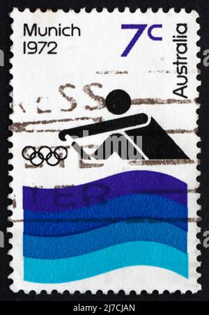 AUSTRALIA - CIRCA 1972: Un francobollo stampato in Australia mostra Rowing, 20th Giochi Olimpici, Monaco, Germania, circa 1972 Foto Stock