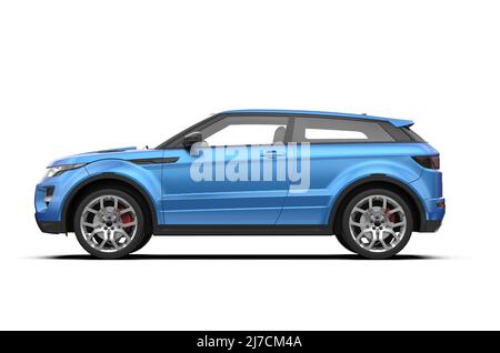 suv generico blu senza marchio, illustrazione 3D. Foto Stock