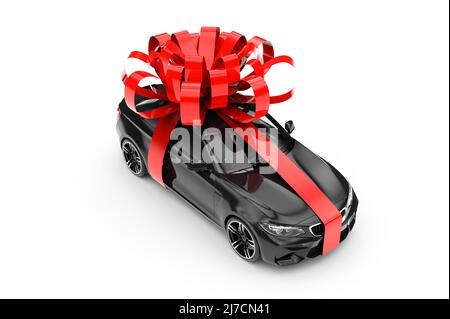 Una generica e senza marchio moderna auto sportiva nera con nastro: Illustrazione 3D Foto Stock