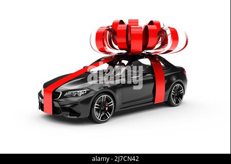Auto sportiva generica e senza marchio nera moderna con nastro: Illustrazione 3D Foto Stock
