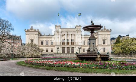 Tulipani in fiore di fronte alla Lund University, Lund, Svezia, 7 maggio 2022 Foto Stock