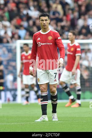 Cristiano Ronaldo del Manchester United durante la partita della Premier League tra Brighton e Hove Albion e Manchester United all'American Express Stadium , Brighton , UK - 7th maggio 2022 Foto Simon Dack/Telephoto ImagesUse solo per uso editoriale. Nessun merchandising. Per le immagini di calcio si applicano le restrizioni di fa e Premier League inc. Nessun utilizzo di Internet/cellulare senza licenza FAPL - per i dettagli contattare Football Dataco Foto Stock