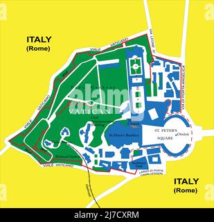 Mappa vettoriale molto dettagliata del Vaticano con regioni amministrative, principali città e strade. Illustrazione Vettoriale