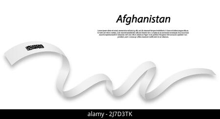 Sventolando in nastro o banner con bandiera dell'Afghanistan. Modello per il giorno di indipendenza il design di poster Illustrazione Vettoriale