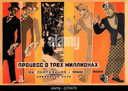 Il processo dei tre milioni un film di commedia silenziosa sovietica del 1926 con Igor Ilyinsky e diretto da Yakov Protazanov - Poster dei Fratelli Stenberg Foto Stock