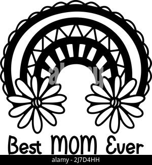 Miglior mamma mai citazione design con arcobaleno.. Disegno della cartolina del giorno della madre. Illustrazione Vettoriale