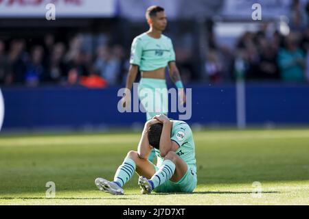 Rotterdam, Paesi Bassi, 8 maggio 2022 ROTTERDAM - (lr) Joey Veerman di PSV Eindhoven, Mauro Junior o PSV Eindhoven durante la partita olandese Eredivie tra Feyenoord e PSV al Feyenoord Stadium de Kuip il 8 maggio 2022 a Rotterdam, Paesi Bassi. ANP MAURICE VAN STEEN Foto Stock