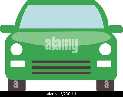 Car Font View per 2D Cartoon Animation auto colore verde Illustrazione Vettoriale