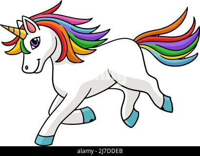 Unicorn che gioca Cartoon Coloured Clipart Illustrazione Vettoriale